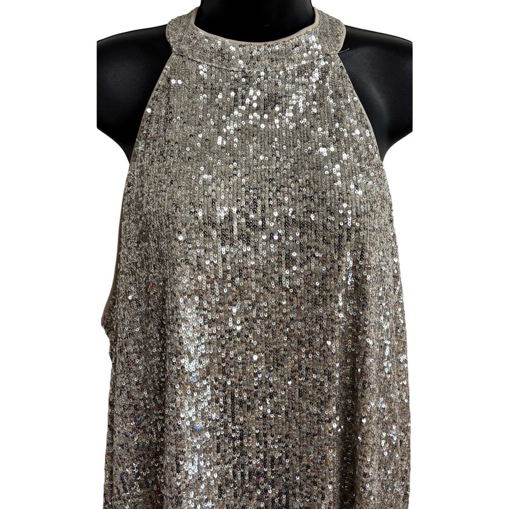 Cable & Gauge Sequin Top Blouse Womens 2X Plus Gold Sleeveless Halter Party New - Picture 2 of 9